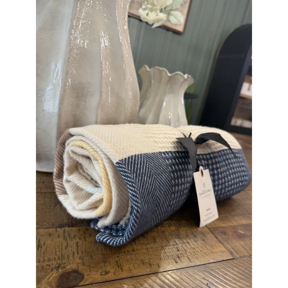 Striped Throw Blanket Cream/Blue - Hearth & Hand with Magnolia NEW